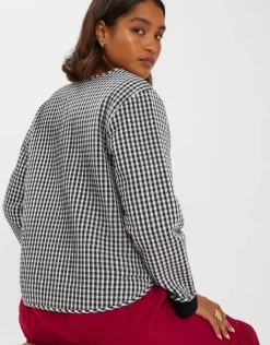 Accessorize Gingham Tie-Front Quilted Jacket Black