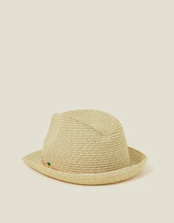 Accessorize Girls Beaded Band Straw Hat Natural