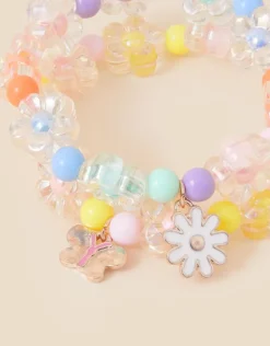 Accessorize Girls Beaded Flower Bracelets Set of Two