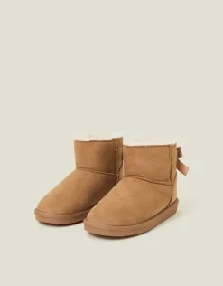 Accessorize Girls Bow Suedette Boots Tan
