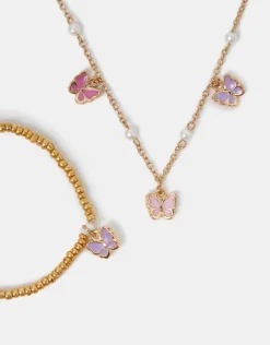 Accessorize Girls Butterfly Charm Necklace and Bracelet Set
