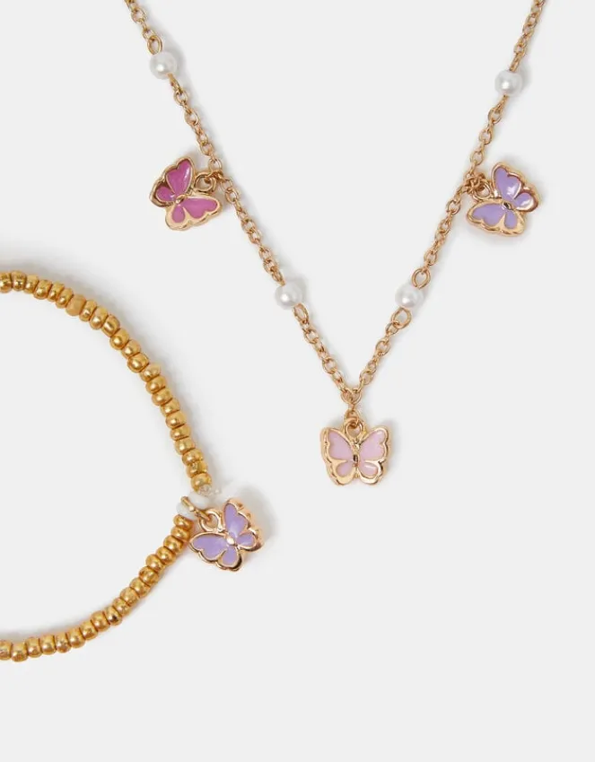 Accessorize Girls Butterfly Charm Necklace and Bracelet Set