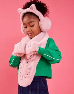 Accessorize Girls Cat Fingerless Mitten Gloves Pink