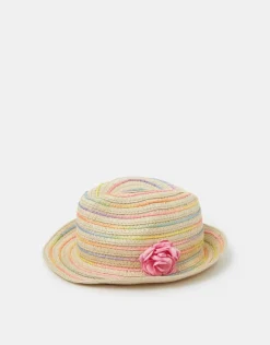 Accessorize Girls Corsage Woven Trilby Hat Multi