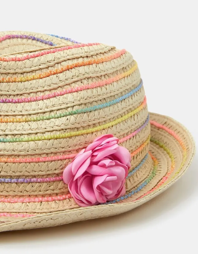 Accessorize Girls Corsage Woven Trilby Hat Multi