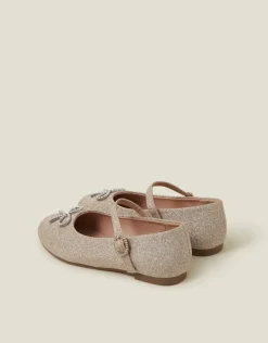 Accessorize Girls Diamante Bow Glitter Ballet Flats Gold