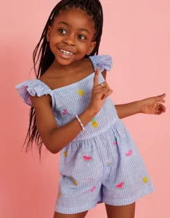 Accessorize Girls Embroidered Stripe Playsuit Blue