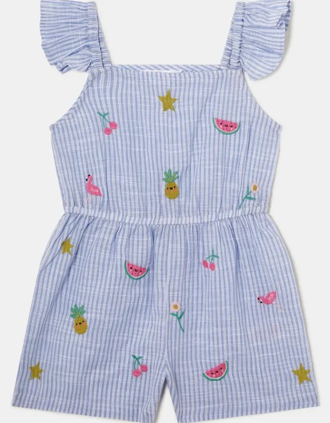 Accessorize Girls Embroidered Stripe Playsuit Blue