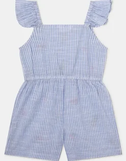 Accessorize Girls Embroidered Stripe Playsuit Blue