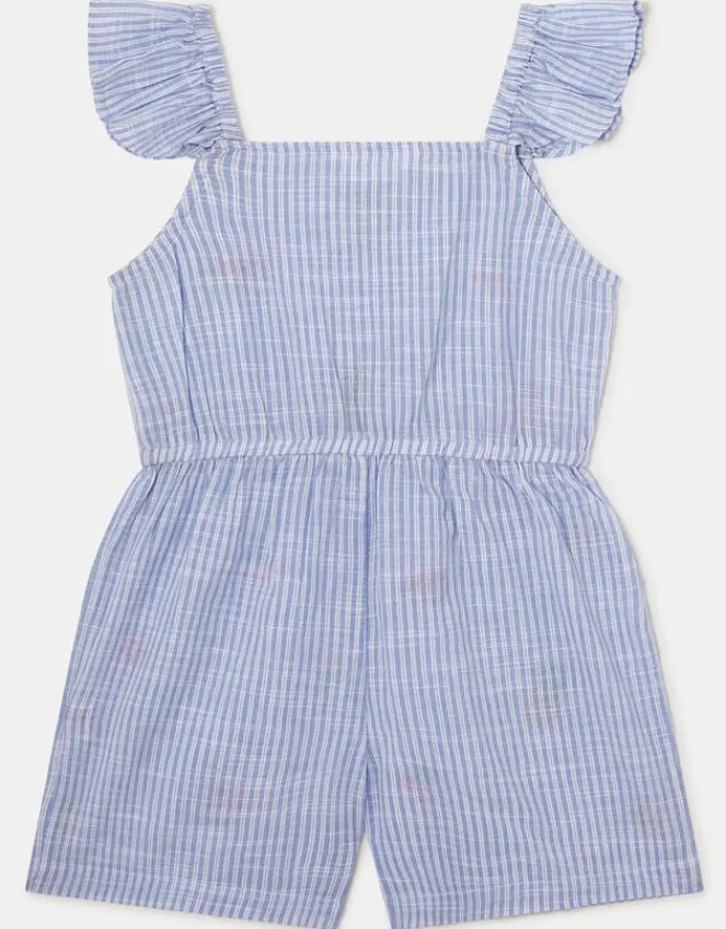 Accessorize Girls Embroidered Stripe Playsuit Blue