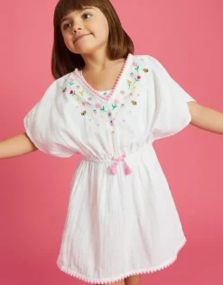 Accessorize Girls Floral Embroidered Kaftan Dress White