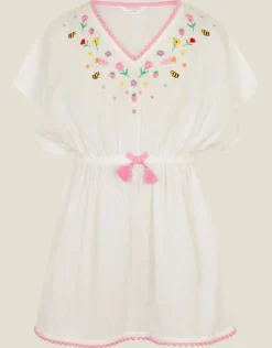 Accessorize Girls Floral Embroidered Kaftan Dress White