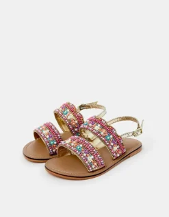 Accessorize Girls Flower Beaded Strap Sandals Multi