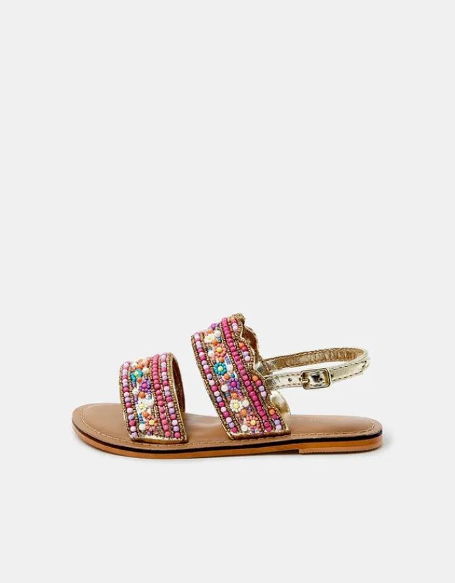 Accessorize Girls Flower Beaded Strap Sandals Multi