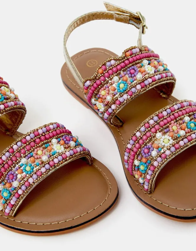Accessorize Girls Flower Beaded Strap Sandals Multi
