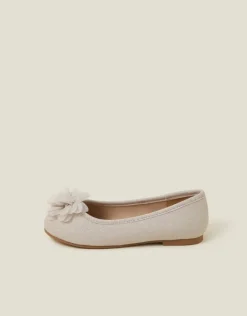 Accessorize Girls Flower Corsage Glitter Ballet Flats Gold