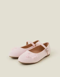 Accessorize Girls Flower Glitter Strappy Ballet Flats Pink