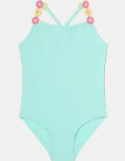 Accessorize Girls Flower Strap Swimsuit Blue