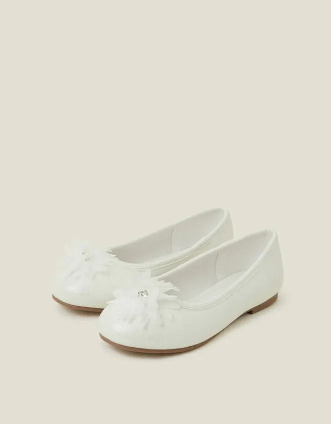 Accessorize Girls Flower Toe Ballet Flats Ivory