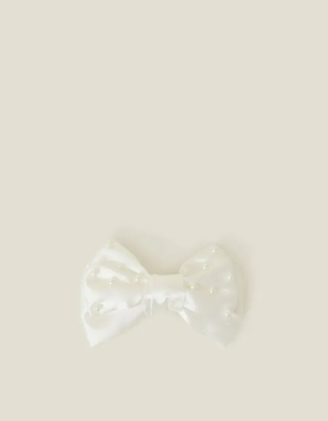 Accessorize Girls Large Pearl Bow Barrette Hair Clip
