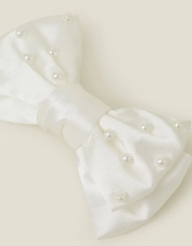 Accessorize Girls Large Pearl Bow Barrette Hair Clip