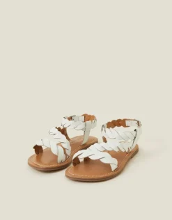 Accessorize Girls Leather Plait Sandals White