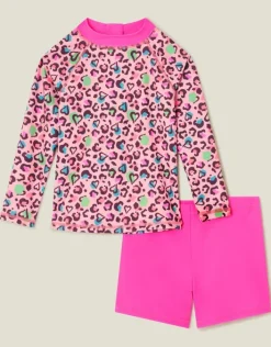 Accessorize Girls Leopard Print Rash Vest Swim Set Multi