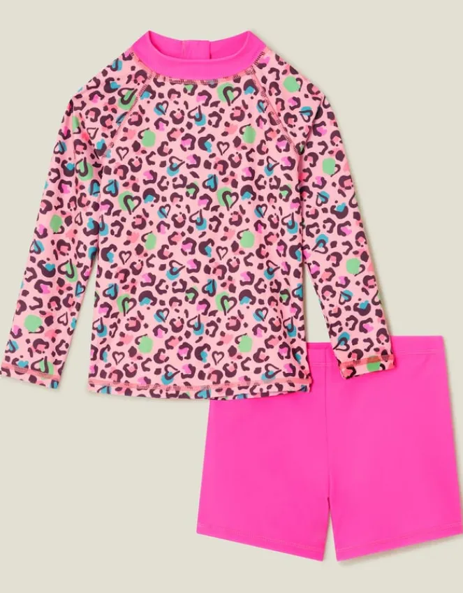 Accessorize Girls Leopard Print Rash Vest Swim Set Multi
