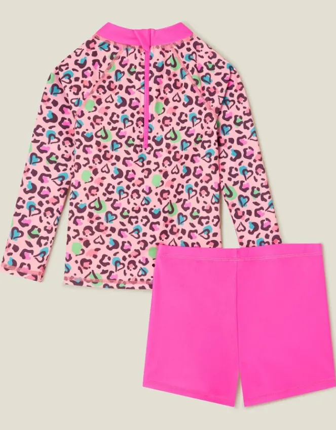 Accessorize Girls Leopard Print Rash Vest Swim Set Multi