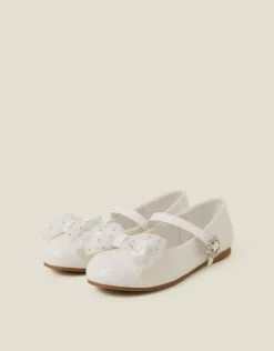 Accessorize Girls Patent Bow Ballet Flats Ivory