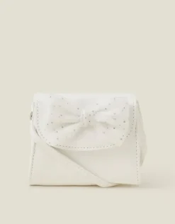 Accessorize Girls Patent Diamante Bow Bag Ivory