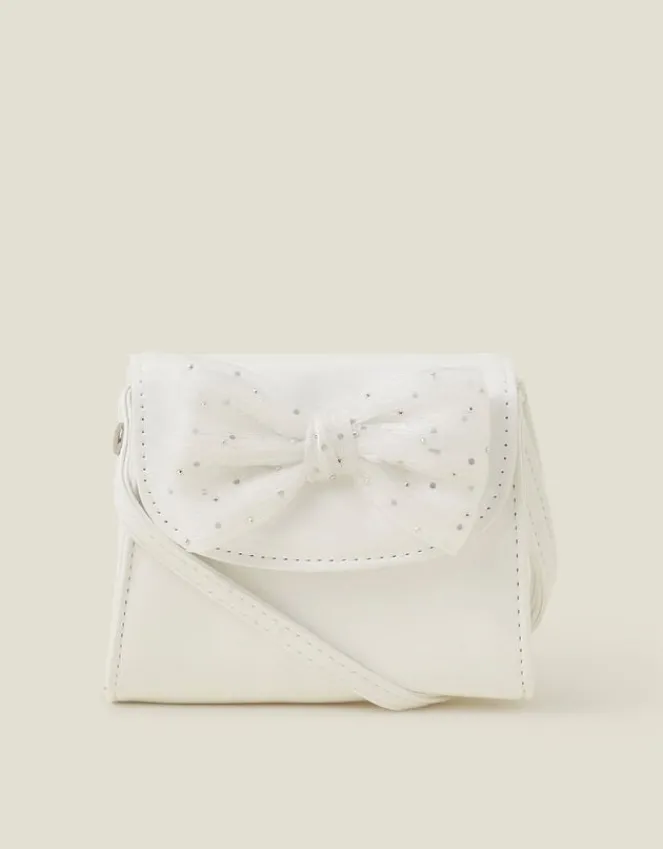 Accessorize Girls Patent Diamante Bow Bag Ivory