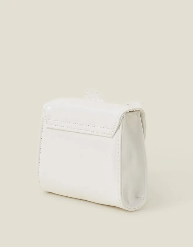 Accessorize Girls Patent Diamante Bow Bag Ivory