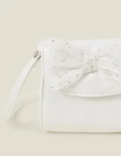 Accessorize Girls Patent Diamante Bow Bag Ivory