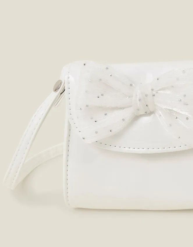 Accessorize Girls Patent Diamante Bow Bag Ivory