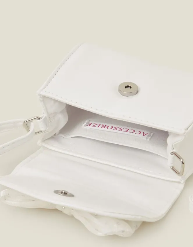 Accessorize Girls Patent Diamante Bow Bag Ivory