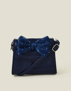 Accessorize Girls Patent Diamante Bow Bag Blue