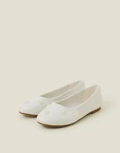 Accessorize Girls Pearl Flower Ballet Flats Ivory