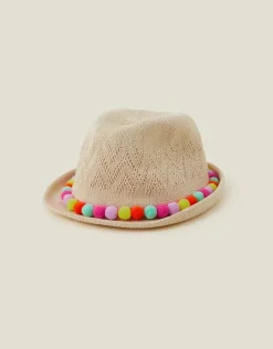 Accessorize Girls Pom-Pom Packable Trilby Multi