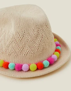 Accessorize Girls Pom-Pom Packable Trilby Multi