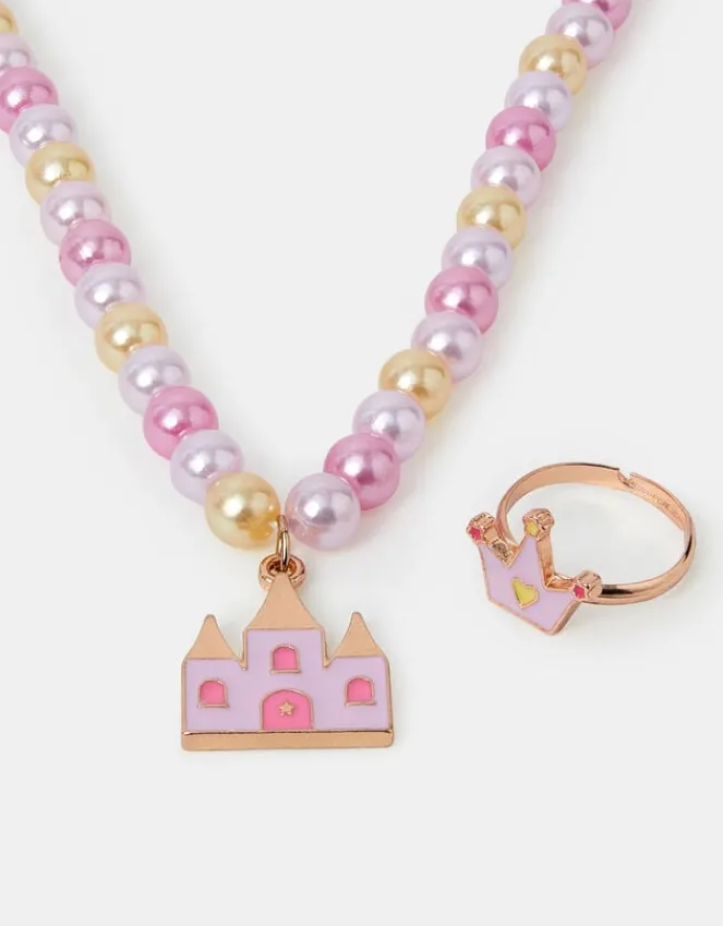 Accessorize Girls Princess Charm Necklace and Ring Set