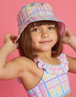 Accessorize Girls Reversible Check Print Bucket Hat Multi