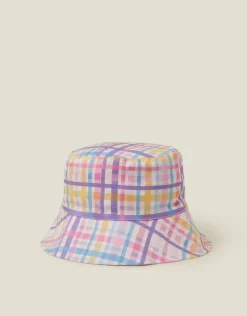 Accessorize Girls Reversible Check Print Bucket Hat Multi