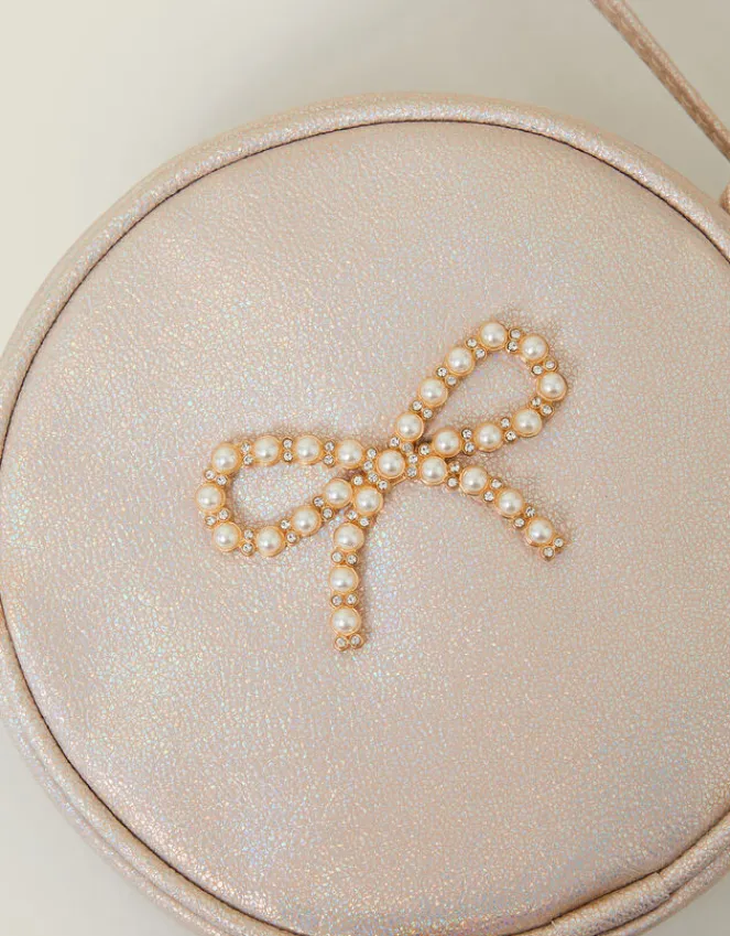Accessorize Girls Round Pearl Bow Bag