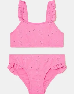 Accessorize Girls Ruffle Broderie Bikini Set Pink