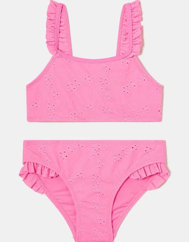Accessorize Girls Ruffle Broderie Bikini Set Pink