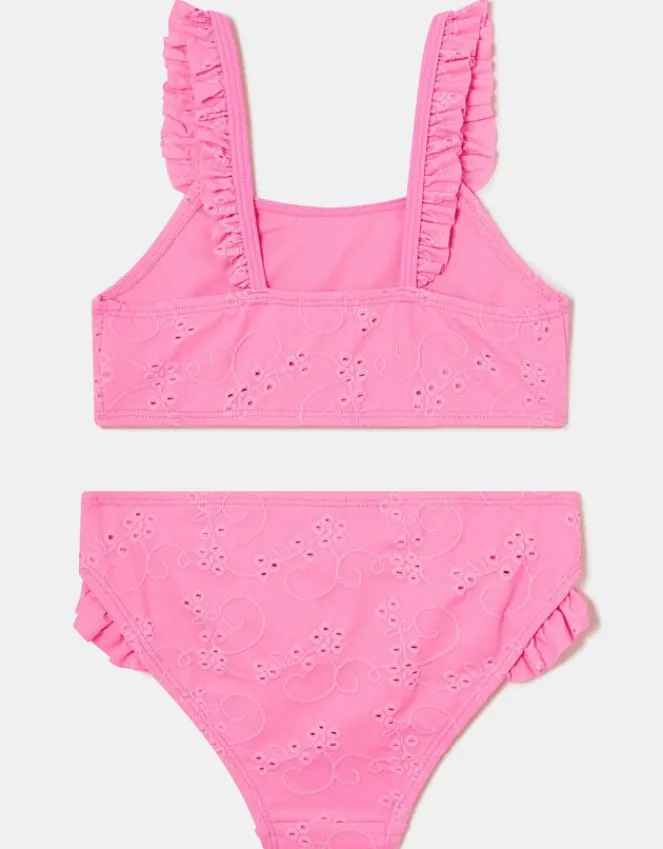 Accessorize Girls Ruffle Broderie Bikini Set Pink
