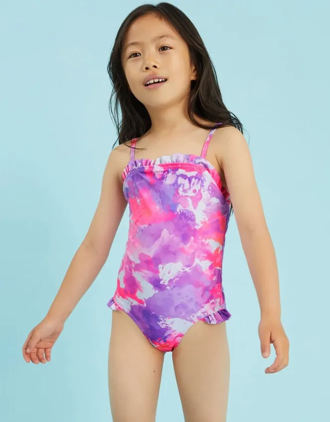Accessorize Girls Ruffle Tie Dye Swimsuit Multi