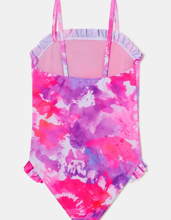 Accessorize Girls Ruffle Tie Dye Swimsuit Multi