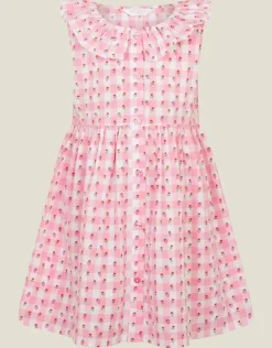Accessorize Girls Sleeveless Gingham Strawberry Dress Pink